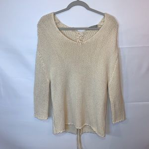 S.Y.L.K. Women Small / Medium Braided Lace Back Tie Cream Comfortable Sweater